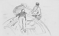 Two Men in Boats, John Singer Sargent (American, Florence 1856–1925 London), Graphite on off-white wove paper, American